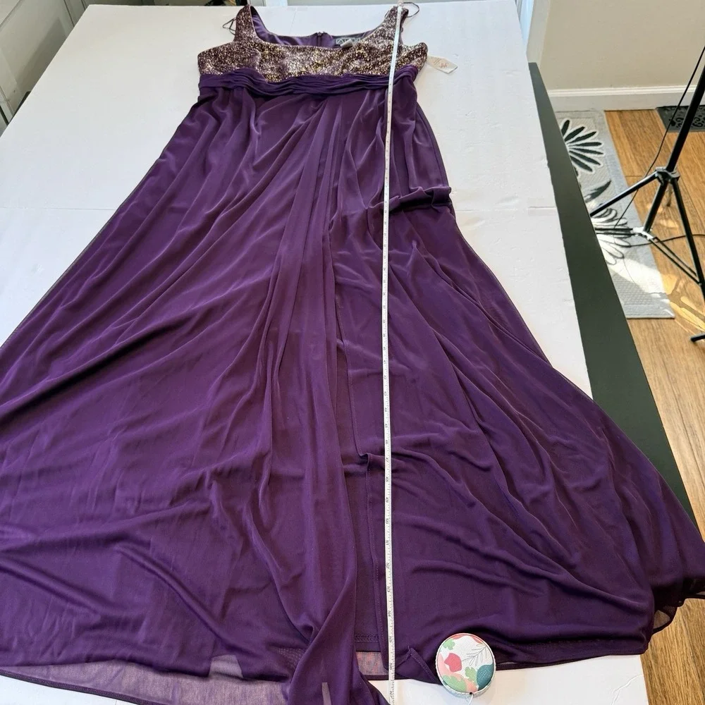 Alex Evenings Purple Gold Glitter 2 Piece Jacket Sleeveless Maxi Dress Set 14W